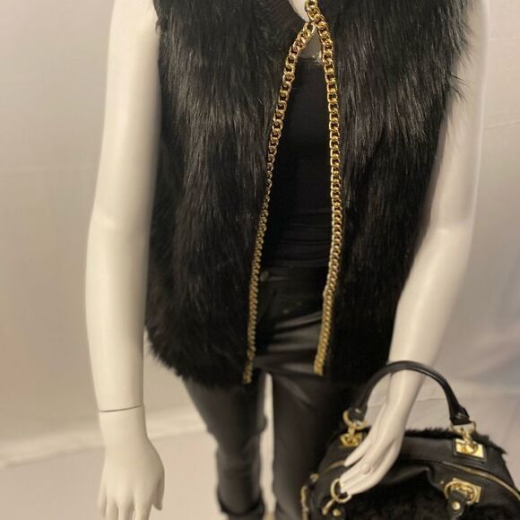 NWT Thalia Sodi Chain-Trim Faux-Fur Vest - Black - Picture 8 of 11
